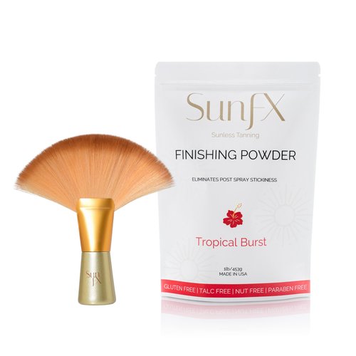 SunFX Post Spray Finish Powder 1LB & Professional Salon Large Fan Brush Combo