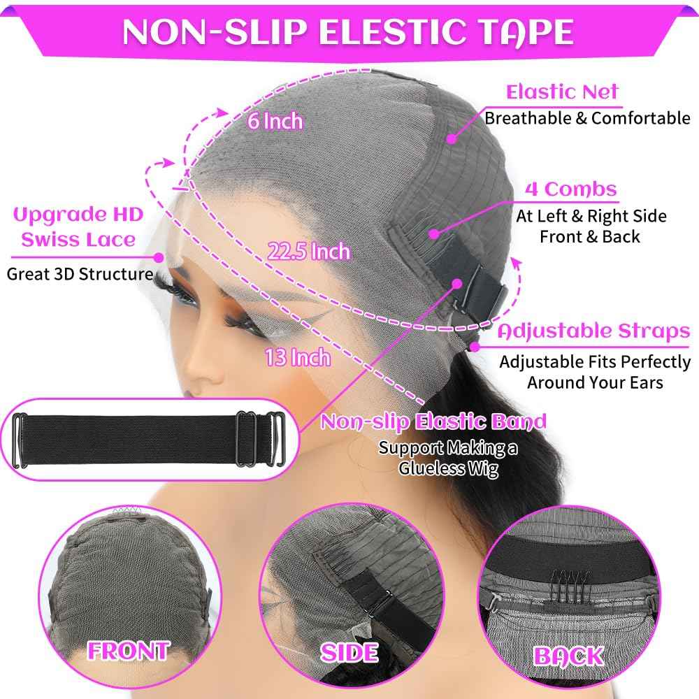 220 Density 13x6 Lace Front Wigs Human Hair 32 Inch Straight HD Lace Frontal Wigs Human Hair Pre Plucked with Baby Hair Glueless Wigs Brazilian Virgin Straight Wigs Human Hair for Women Natural Black