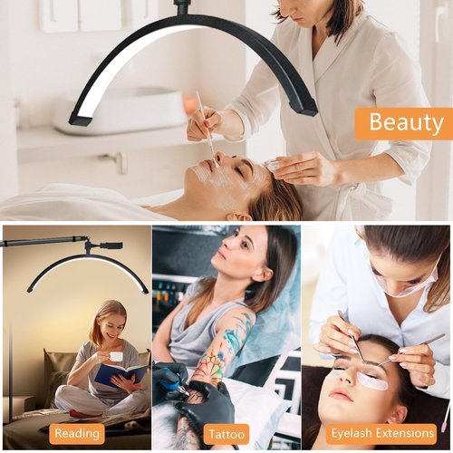 Half Moon Light,Lash Light for Eyelash Tech,24" Beauty Lamp for Eyelash Extensions,3 Color Temperature,360° Rotating Lights Head with Phone Holder,LED Esthetician Lights for Skincare Tattoo Eyebrows