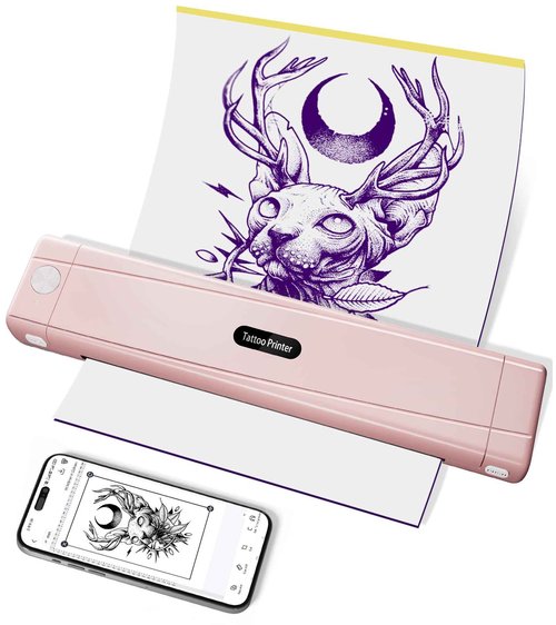 TATTMUSE 2025 New Version Tattoo Stencil Printer with 10pcs Transfer Paper, Wireless Thermal Tattoo Transfer Printer, Bluetooth Portable Tattoo Machine Compatible with Smartphone & Pad, Pink
