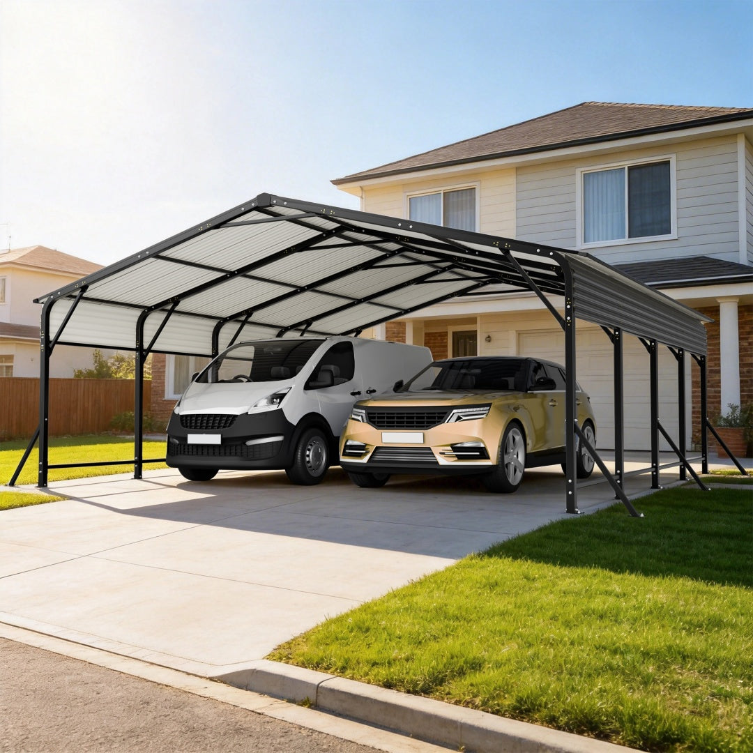 Heavy Duty Galvanized Steel Carport Canopy with Waterproof Roof - Large Capacity Shelter