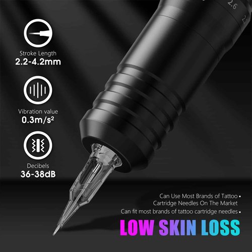 Tattoo Gun - Kiss of Dragon 2400mAh Rotary Tattoo Machine with 6 Adjustable Stroke Lengths, Coreless Motor Options Dual batteries for longer working time-Professional Tattoo Artis