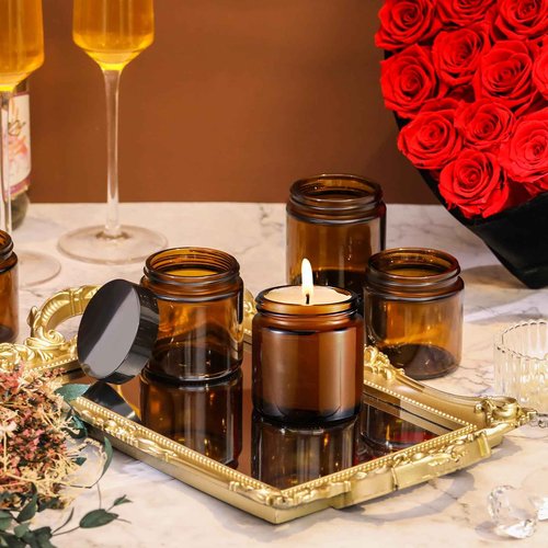 Norme 64 Pcs 4 oz Glass Jars with Lids Leakproof Round Airtight Empty Cosmetic Jars with Inner Liners Lid for Storing Lotions Powder Ointments Candle Making Tins (Black,Amber)