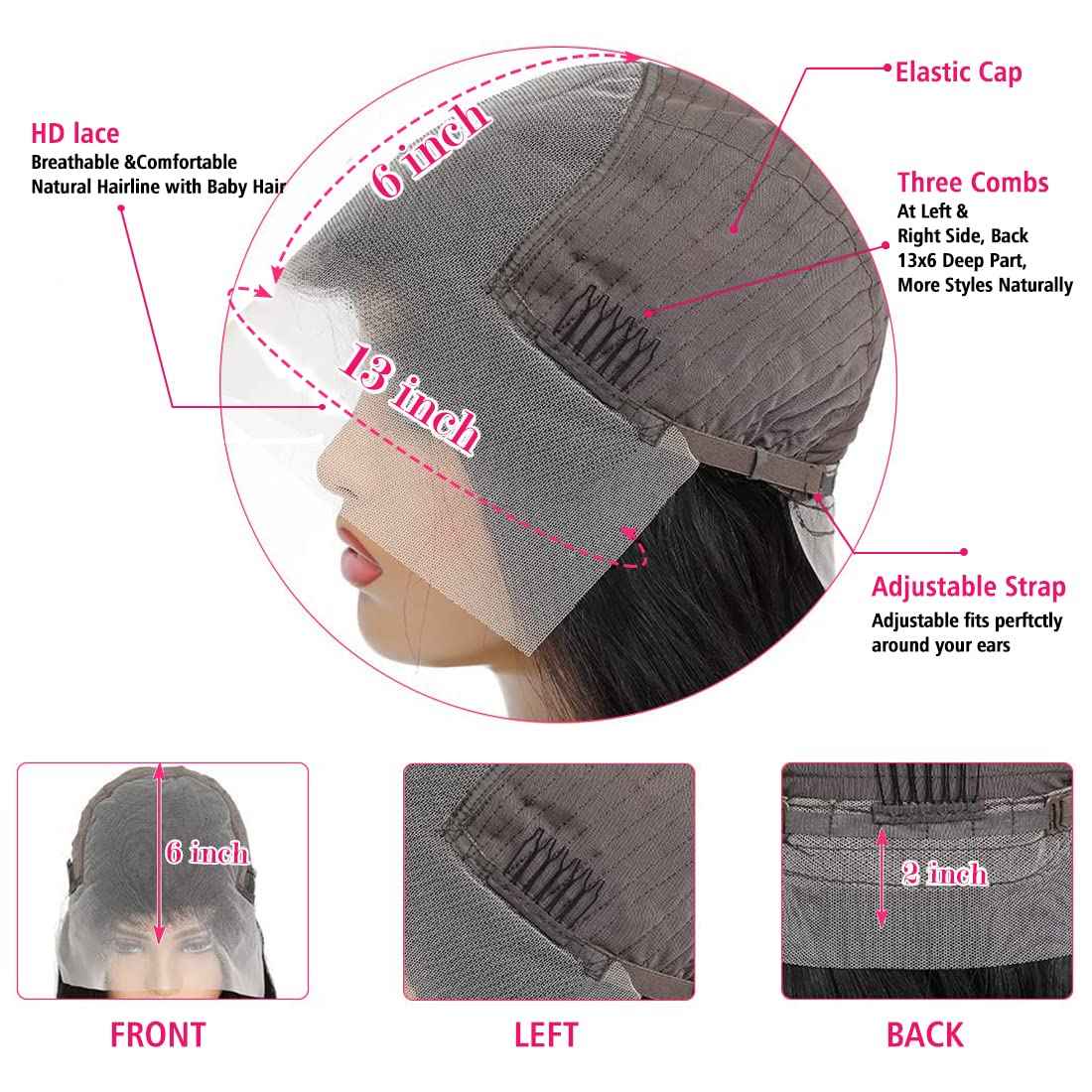 MYLOCKME 24 Inch Straight Lace Front Wig - Human Hair, 13x6 Frontal, HD Lace, 150% Density, Glueless & Pre-Plucked