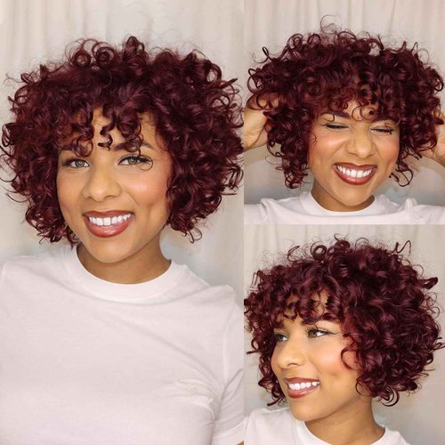 Fancy Hair Short Rose Curl Human Hair Wigs Big Curly Bob With Bangs No Lace Front Human Hair Wig for Black Women Daily Use (99J)
