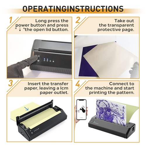 Yuelong Tattoo Transfer Stencil Printer, Thermal Tattoo Printer Machine with 10pcs Transfer Paper Kit Portable Tattoo Transfer Copier Printer for Artist