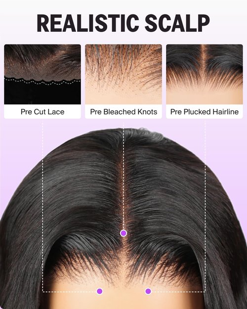Megalook hair Glueless Wigs Human Hair Pre Plucked Pre Cut 6x6 HD Lace Closure Body Wave Lace Front Wigs Human Hair Pre Bleached Ready to Go Glueless Body Wave Wig 20Inch