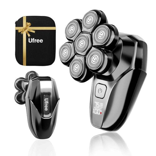 Ufree 7D Rotating Head Shaver for Bald Men, Magnetic Detachable Blades, IPX7 Waterproof Electric Razor, Head Face Beard Trimmer Grooming Kit with USB Fast Charge, Smart LED Display, Mens Gifts