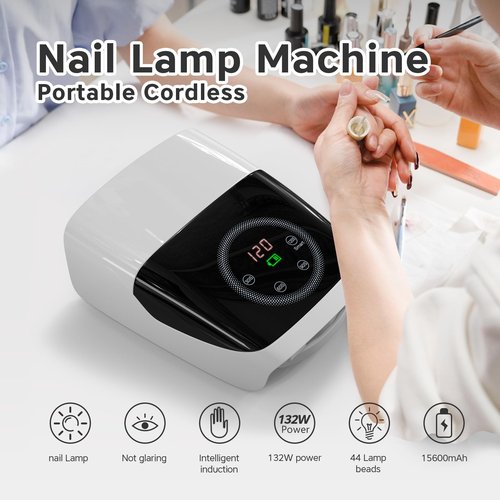 MINI LOP Cordless UV LED Nail Lamp, 132W Rechargeable Gel Nail Lamp Professional Nail Dryer Gel Polish UV Lights for Nails with 4 Timer Setting Quick Dryer Curing Lamp for Salon & Home (White)