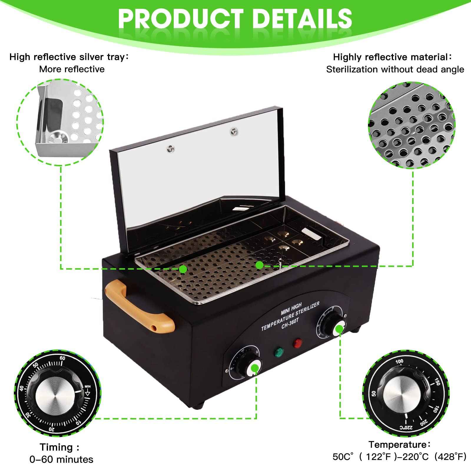 GGAIFbp Sterilizer for Nail Tools 1.5L 110V 300W High Temperature Metal Clean Box with Adjustable Timer Temperature Sterilizer Cabinet for Manicure SPA Salon Metal Hairdressing Tool Equipment(black)