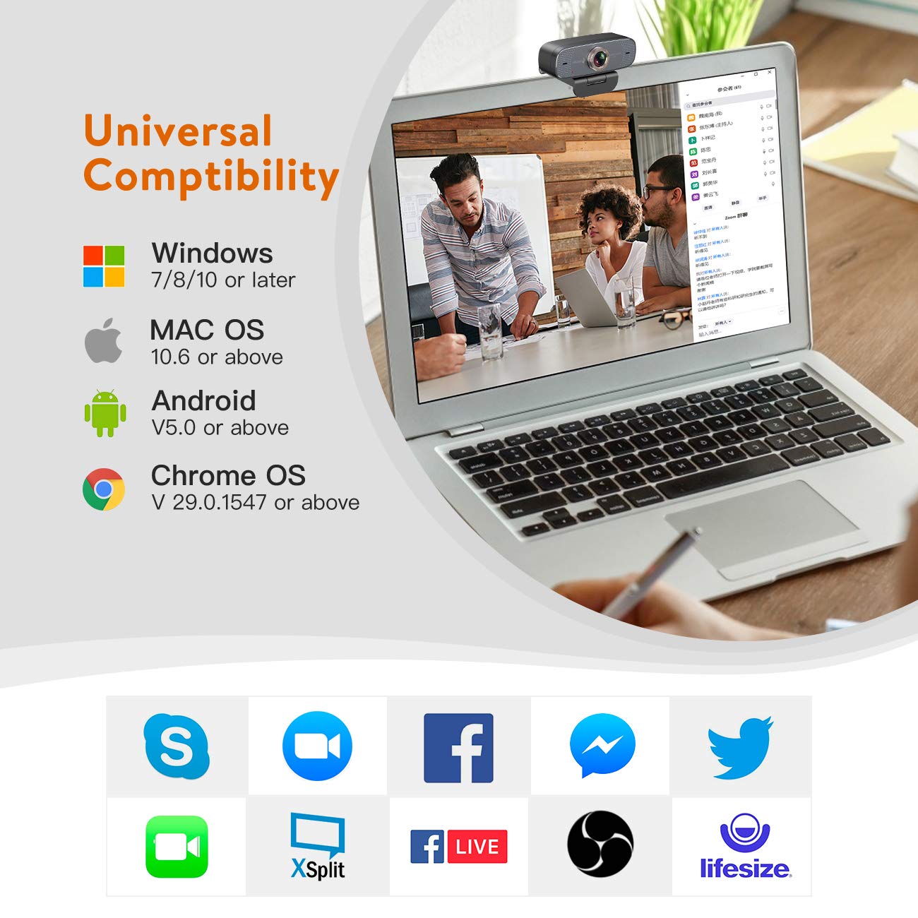 Angetube 1080P Web Camera for Computer HD Webcam with Microphone - USB PC Camera with 90-Degree Wide Angle, Plug and Play for Zoom | Skype | Teams | Streaming | Video Calling