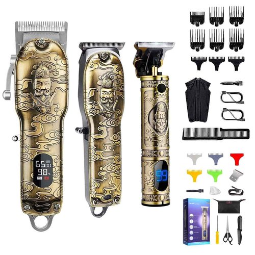 Suttik Hair Clippers and Trimmers Set of 3, Professional Cordless Hair Clippers for Men, Barber Clippers for Hair Cutting with T-Blade Trimmer Set, Beard Trimmer for Men, LED Display, Gold