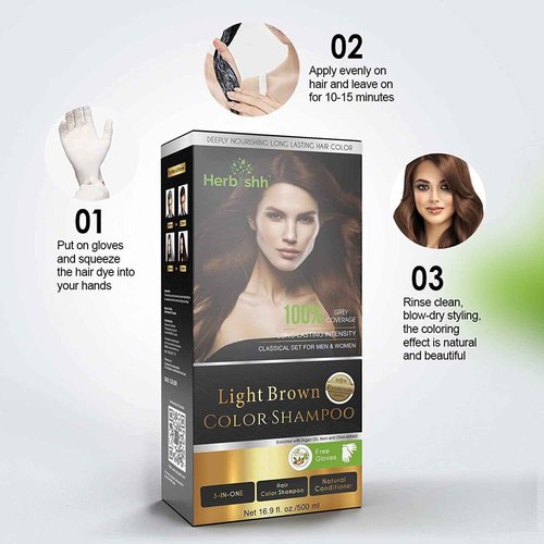 Combo Pack - Herbishh Shampoo for Gray Hair + Argan Intense Hair Mask - Long-lasting Dye Shampoo, Colors in Minutes - 500 Ml - Stimulates Dry, Frizzy Hair (Light Brown)