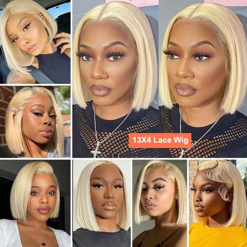 Royal Lady 613 Blonde Short Bob Wigs Human Hair 13x4 HD Lace Front Wigs for Women 150% Density Brazilian Virgin 613 Lace Front Human Hair Straight Bob Wigs Pre Plucked with Baby Hair 12 Inch