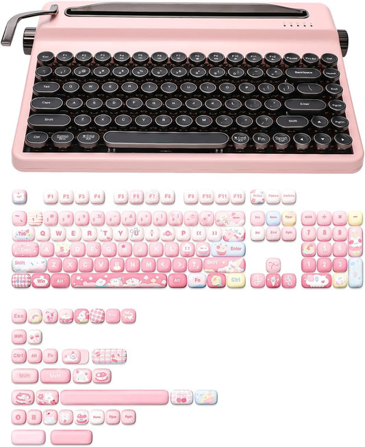 YUNZII QL75 Wireless Typewriter Retro Mechanical Keyboard(Pink, Cocoa Cream V2 Switch), MOG Dye Sub PBT Keycaps(Pink Ice Cream)