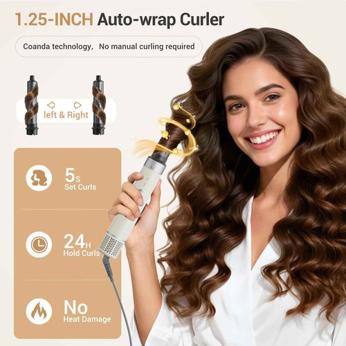 6 in 1 Air Wrap Hair Styler, 110,000 RPM Hair Dryer Brush with Auto-Wrap Curlers, Oval Brush & Volumizer, Hot Air Styler for Fast Drying,Curling, Smoothing & Volume, Air Styler with Travel Case