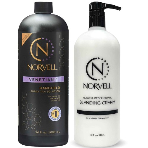 Norvell Premium Sunless Tanning Solution Bundle - Venetian, 34 Fl Oz and Pro Blending DHA Barrier Cream, 32 Fl Oz