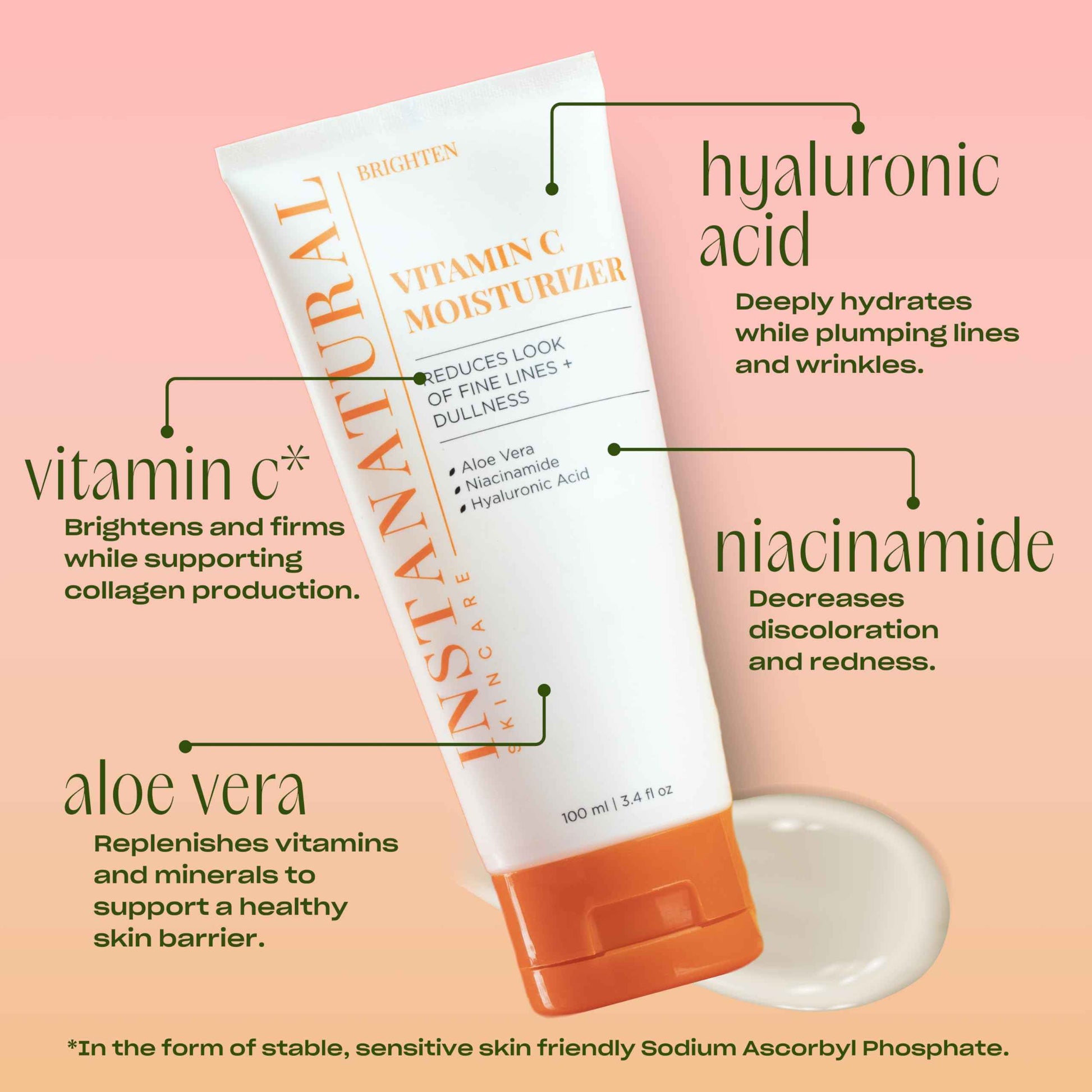 InstaNatural Vitamin C Moisturizer Face Cream, Reduces the Look of Fine Lines and Wrinkles, Moisturizing Lotion for Dry Skin with Aloe Vera, Niacinamide, Hyaluronic Acid - 3.4 Fl ounce (Pack of 3)
