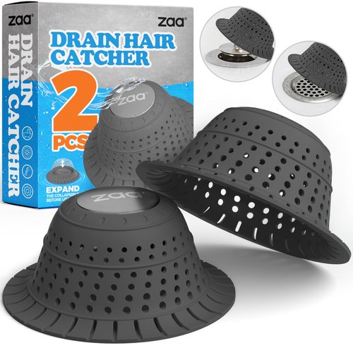 zaa Bathtub Drain Hair Catcher, Premium Silicone Collapsible 2 Pack Drain Protector for Pop-Up & Regular Drains of Shower, Bathtub, Tub, Bathroom, Sink, Black Black