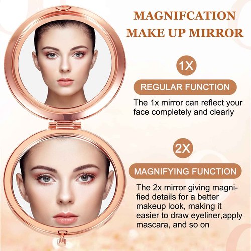 Cindeer 48 Pcs Small Compact Mirror Folding Pocket Makeup Round Hand Held Cosmetic Magnifying Compact Rhinestone Mirror with 1X/2X Magnification for Women Girls Travel (Classic Colors)