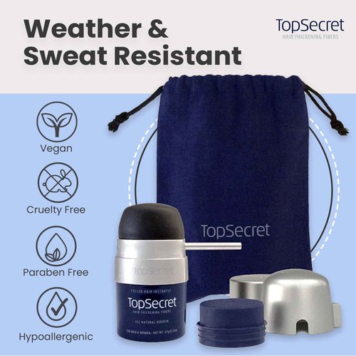 Top Secret Hair Thickening Building Fibers Applicator Included - Undetectable & Natural Hair Filler - for Men & Women - Instantly Fill In Fine Thinning Hair - Weather & Sweat Resistant (Black, Large)