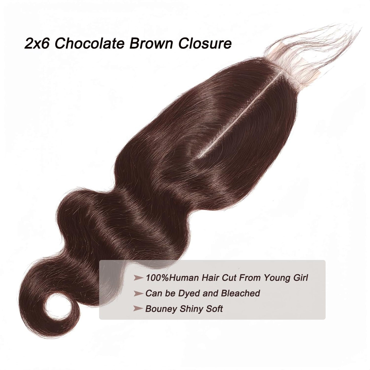 #4 Brown Human Hair Closure Transparent Lace 2x6 Brown Body Wave Closure Pre Plucked Deep Part 100% Unprocessed Human Virgin Hair Wet And Wavy 18 Inch