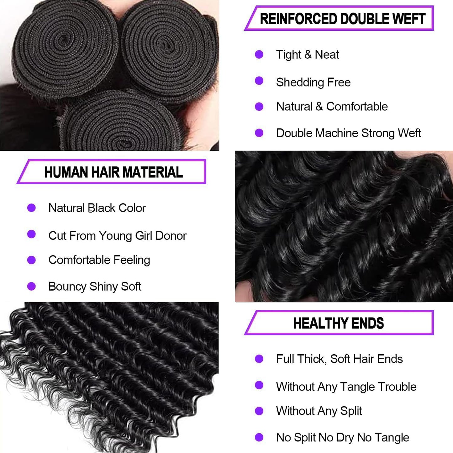 12A Human Hair Bundles 20 22 24 Inch Deep Wave Bundles Human Hair 100% Unprocessed Brazilian Virgin Curly Weave 3 Bundle Water Wavy Hair Extensions for Women Natural Color Deep Wave Bundles