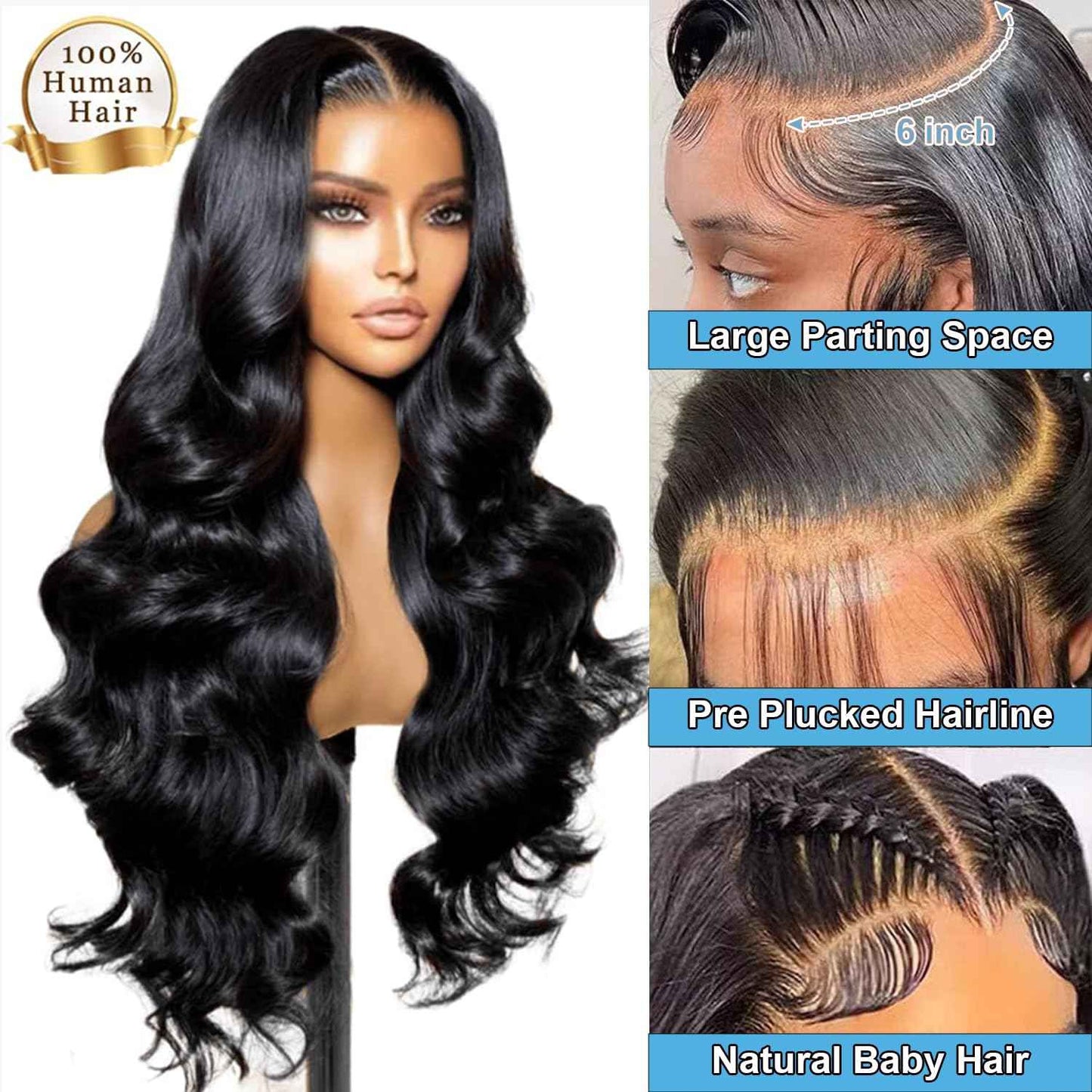 HOT STAR 13x6 Body Wave Lace Front Wigs,100% Real Human Hair [2-year life], HD Human Hair Lace Front Wigs for Black Women Glueless Wig Human Hair Pre Plucked with Baby Hair 26 Inch 200% Density