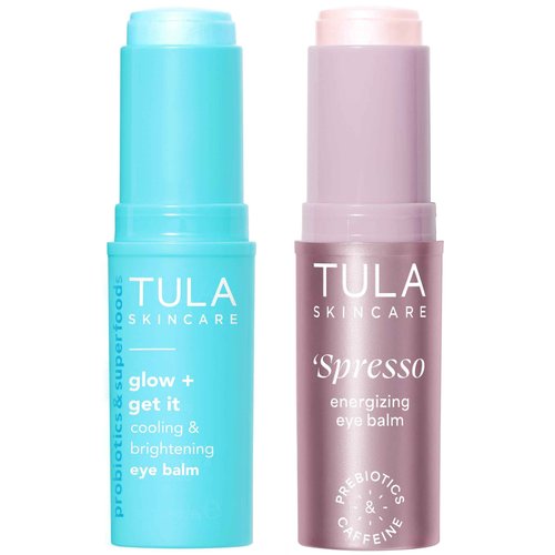 TULA Skin Care Glow & Get It Cooling & Brightening Eye Balm 0.35 oz + Pink 'Spresso Energizing Eye Balm 0.35 oz, 2 Piece Set