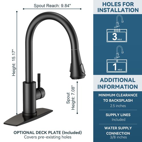 FORIOUS Black LED Kitchen Faucet with Pull Down Sprayer, High Arc Single Handle Modern Stainless Steel Sink Faucet with Temperature Digital Display, Suitable for Farmhouse Camper Rv Bar