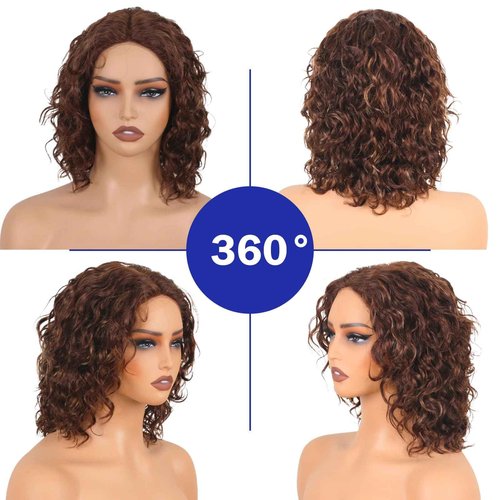 ManeMajesty Ombre Curly Wave Lace Front Wigs Wear and Go Glueless Wigs Human Hair Pre Plucked Pre Cut Wet and Wavy Lace Front Wig180% Density T Part Honey Blonde and Brown Mixed Wig(FS4/27,12inch)