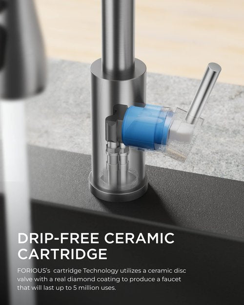 FORIOUS Kitchen Faucets with Pull Down Sprayer, Brushed Nickel, High Arc Single Handle Classic Stainless Steel Sink Faucet 1 or 3 Hole, Suitable for Farmhouse Camper Laundry Rv Bar