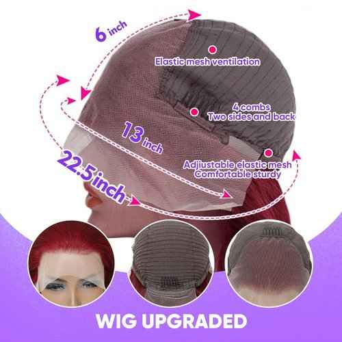 Burgundy Lace Front Wigs Human Hair,13x6 HD Body Wave 99j Burgundy Lace frontal wigs human hair Pre Plucked with Baby Hair, 180% Density Colored Glueless wine red wig human hair for women 22inch