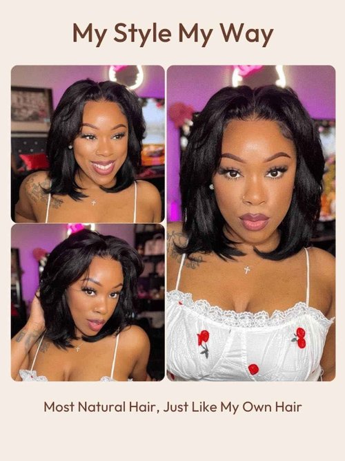 Beauty Forever 7X5 Bye Bye Knots Wear and Go Wig Yaki Straight Pre Cut Lace Bob Wigs Human Hair Lace Closure Wig Pre Plucked, Easy Install No Skill Needed 150% Density 10inch