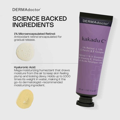 DERMAdoctor Retinol Cream for Face - Stabilized Vitamin C, Vitamin E, Ferulic Acid Anti Aging Face Cream 1% Retinol Facial Moisturizer Night-Cream for Dullness, Discoloration, Fine Lines, & Wrinkles