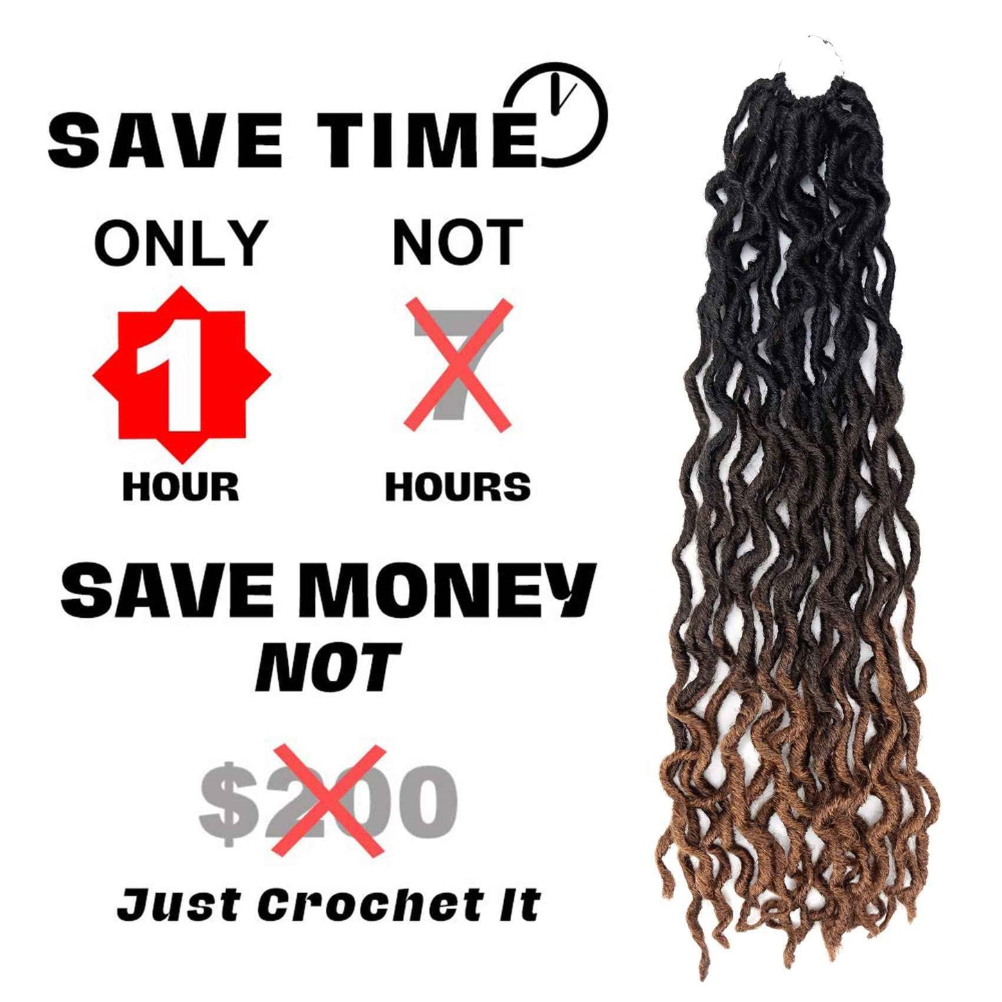 24 Inch Goddess Faux locs Crochet Hair 6 Packs/Lot Soft Gypsy Locs Wavy Crochet Braids Dreadlocks 3 Tone Curly Wavy Twist Braiding Hair Extensions African Roots Braid（1B/4/30)
