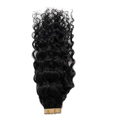 Invisible Tape in Hair Extensions Human Hair 24 Inch Water Wave Natural Black Tape in Extensions Human Hair 50grams 20pcs Full Head Curly Real Hair Extension Tape ins for Black Women
