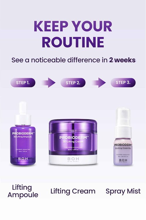 BIOHEAL BOH Probioderm 3D Lifting Skincare Set | Anti-Aging Face Moisturizer Night Cream, Ampoule & Facial Serum Spray | Korean Skin Care Kit for Firming & Hydration | K Beauty Gift Set for Women