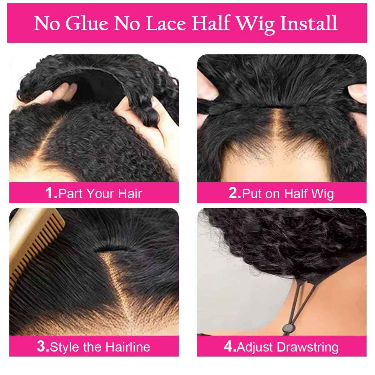 Half Wig Human Hair 200 Density 20 Inch3 In 1 Seamless Flip Over Glueless Wigs Human Hair with Drawstring Beginner Friendly Jerry Curly Half Wig Headband Wig Human Hair for Women Invisible Hairline