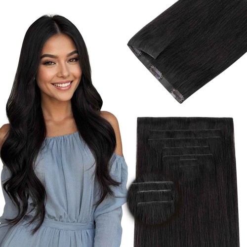 DOORES Human Hair Clip in Extensions 20 Inch 140g 7pcs, Invisi Edge Seamless Real Human Clip in Hair Extensions Invisible Remy Virgin Clipins Straight Skin Weft Thickening, 1B Natural Black