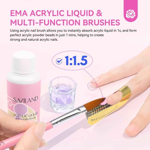 SAVILAND Acrylic Nail Kit with Everything: Professional Complete Acrylic Nail Set for Beginners with Monomer Liquid Gel Nail Polish U V Nail Light Gift for Women