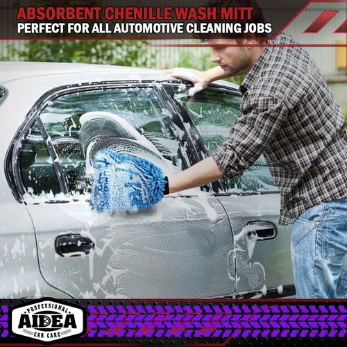 AIDEA Car Wash Mitt Microfiber2PK, Scratch-Free& Lint-Free, Premium Chenille Microfiber Wash Mitt-Blue Extra Large Size (8''X12'')