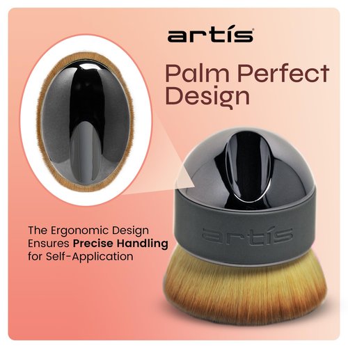 Artis Elite Palm Brush, Mini Palm Brush for Powder Foundation, Self Tanner, Body Makeup, Bronzer & Contour, Ergonomic Dome Shaped Soft CosmeFibre Applicator - Smoke Handle