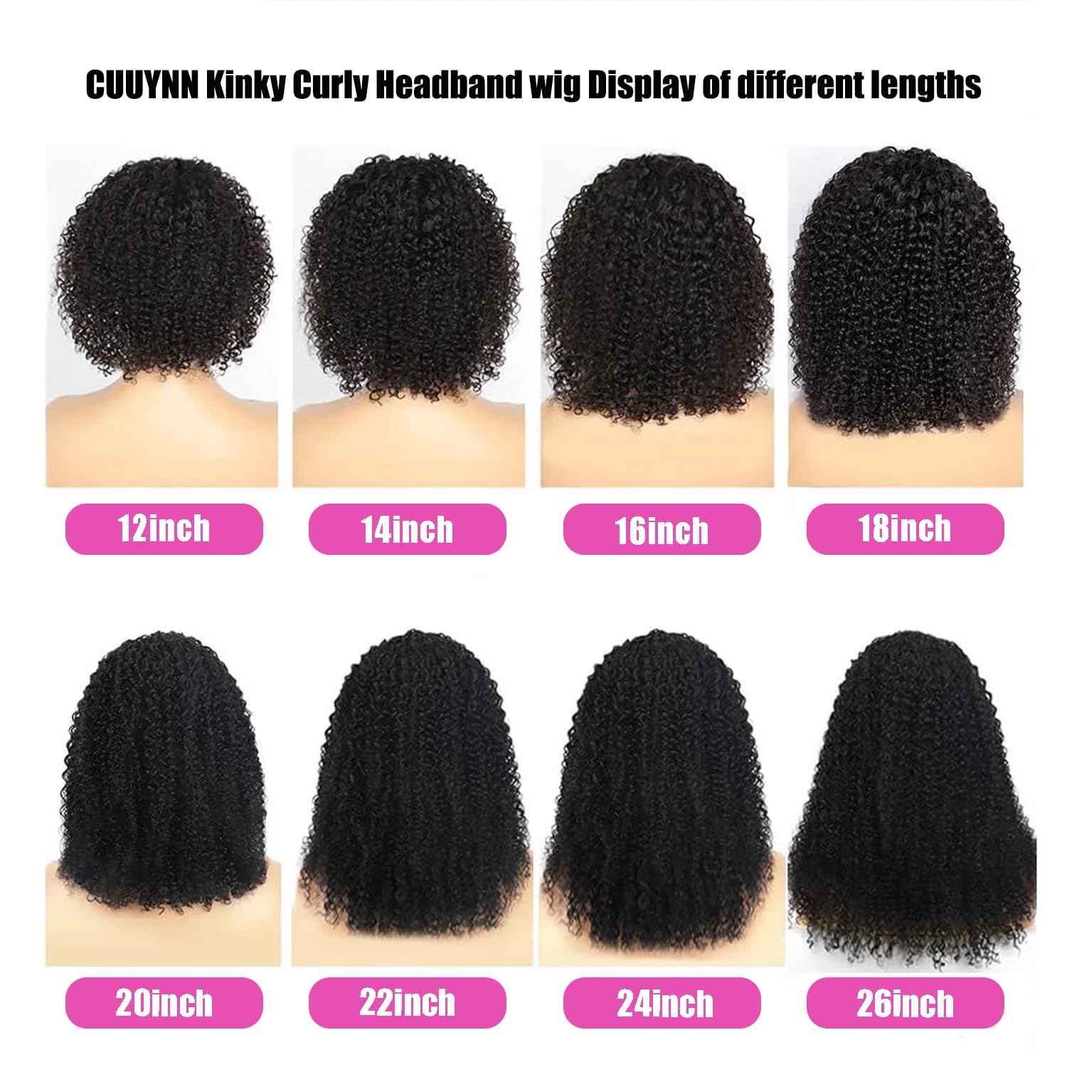 Kinky Curly Headband Wig Human Hair 26 Inch Human Hair Headband Wig for Black Women Culry None Lace Front Wigs Glueless Human Hair Wigs Natural Color