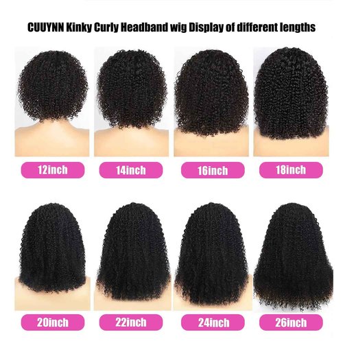 CUUYUN Kinky Curly Headband Wig Human Hair 22 Inch 4/27 Highlight Ombre Human Hair Headband Wig for Black Women Culry None Lace Front Wigs Glueless Human Hair Wigs