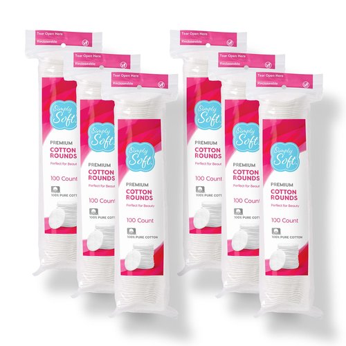 Simply Soft Premium Cotton Rounds, 100% Pure, Absorbent Cotton Pads, 100 Count (Pack of 36)