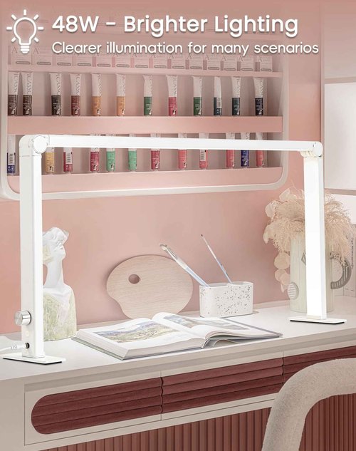 DLITISH Foldable Half Moon Light for Nail Desk, 48W Rectangle Nail Tech Lamp, 33in LED Desk Lamp with Knob, 3 Modes 3000-6000K Dimmable (White)