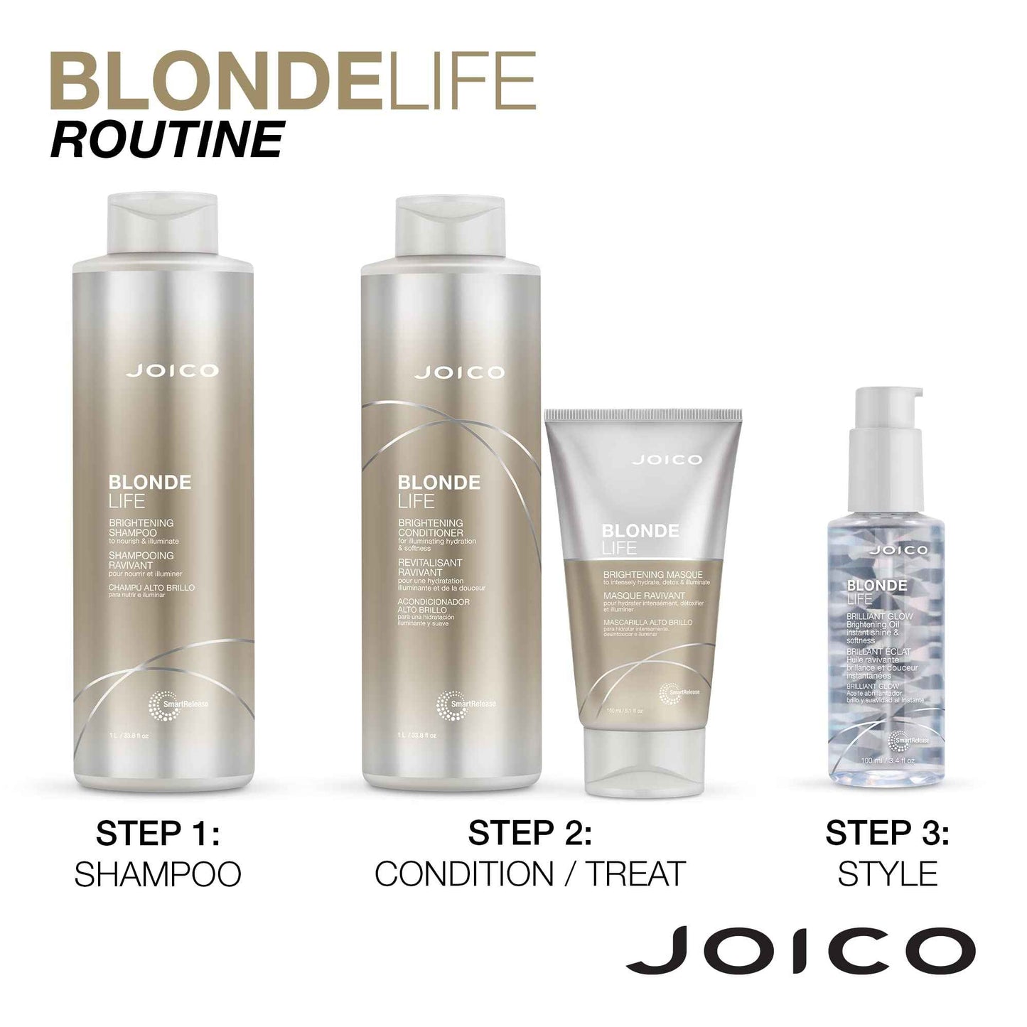 Joico Blonde Life Brightening Shampoo and Conditioner | For Blonde Hair | Add Softness & Smoothness | Sulfate Free | With Monoi & Tamanu Oil