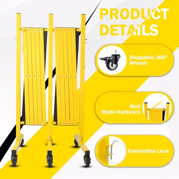 17FT Metal Expandable Traffic Barricade with Casters - Portable Security Gate for Construction & Traffic Control