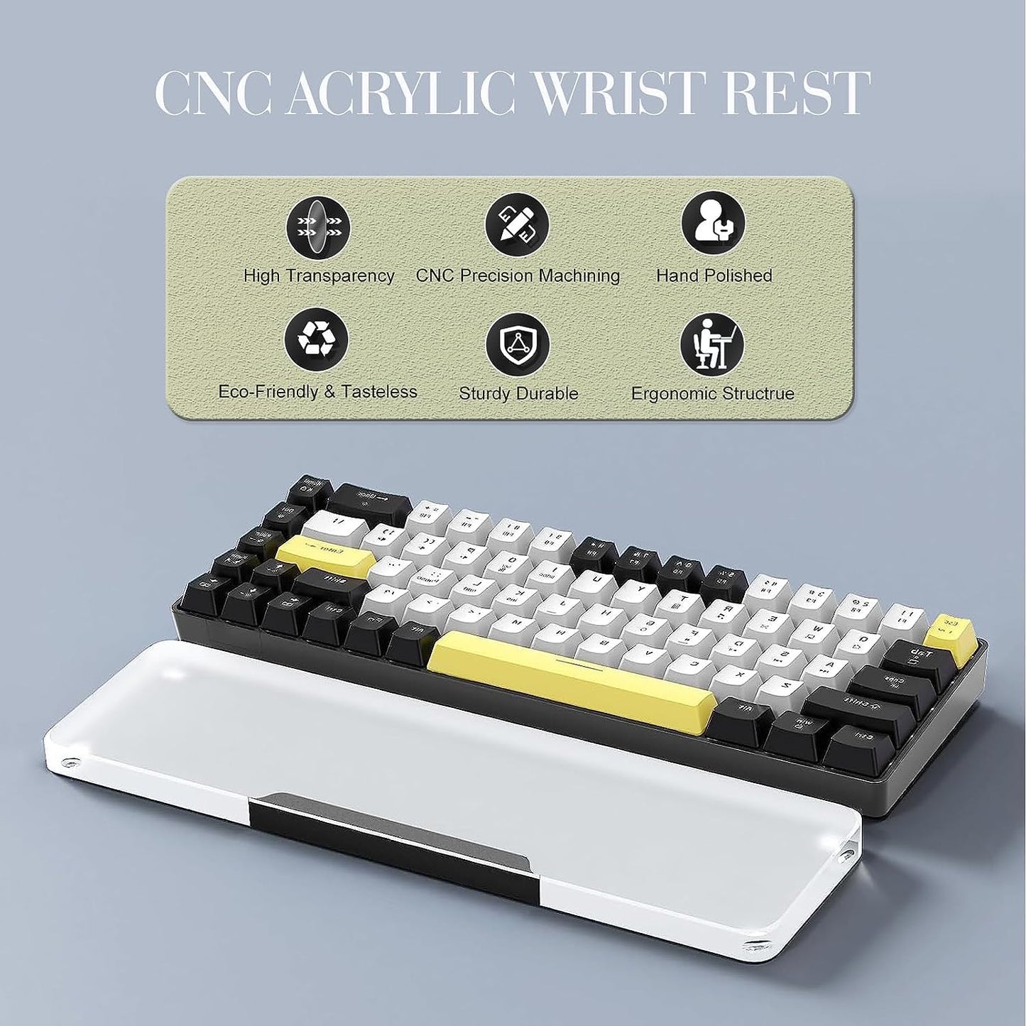 Acrylic Keyboard Wrist Rest-Black 68Key Ergonomic Palm Rest for Computer Keyboard